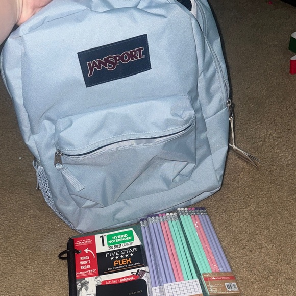 Jansport Sky Blue Backpack, 5 star binder, wood pencils, erasers, and planner - Picture 3 of 3